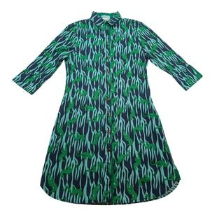 Haley & The Hound Seahorse Shirt Dress Womens M Green Navy Blue Belted